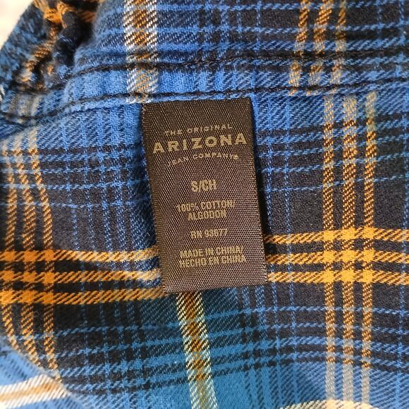 Arizona Small Blue Plaid Long-Sleeved Flannel Shirt 100% Cotton Two Pocket - Picture 10 of 12